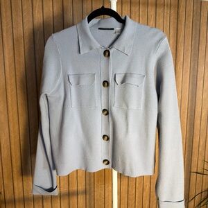 T Tahari Light Blue Button-Up Blazer